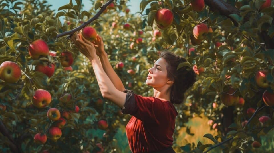 woman farming apples