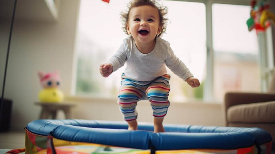 Baby Jumping On Trampoline