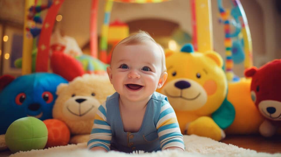 Baby With Toys Tummy Time