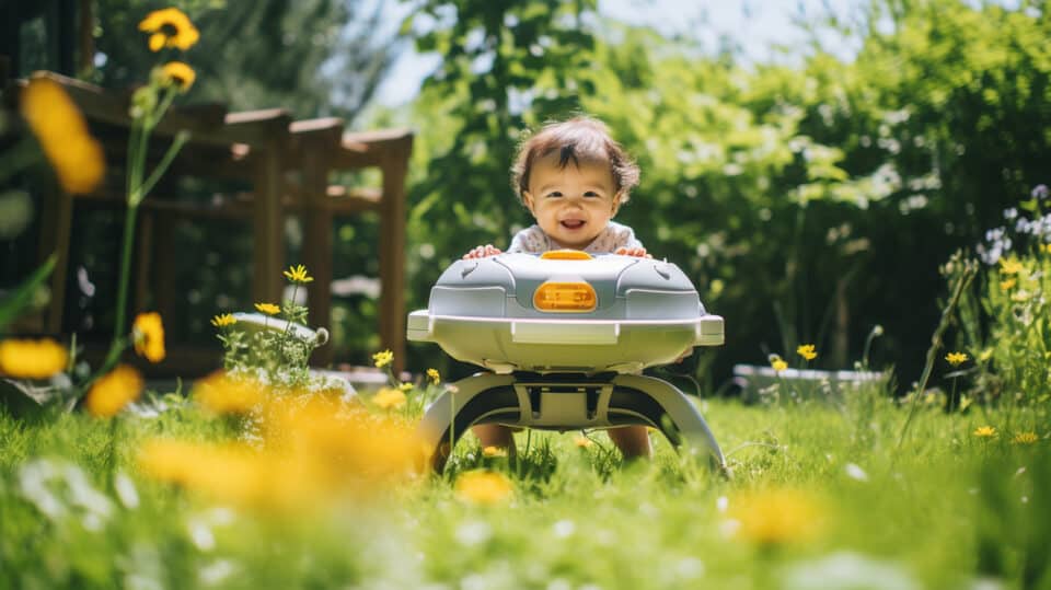 Child In Baby Jumper Outside