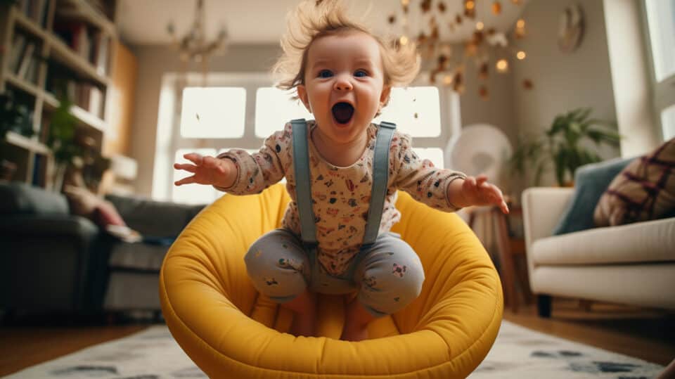 Excited Baby Jumping Out Of Jumper