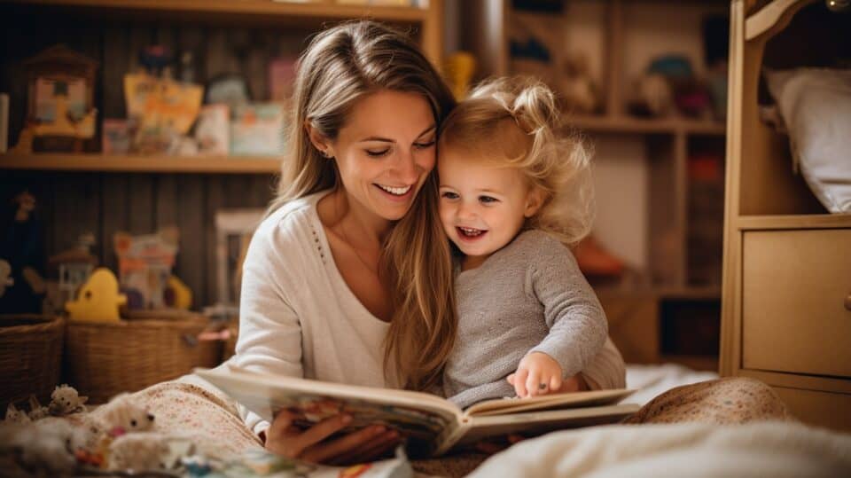 mommy reading to daughter