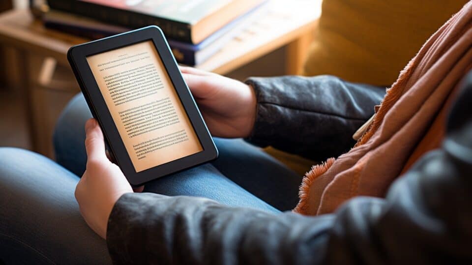 woman reading a kindle ebook reader