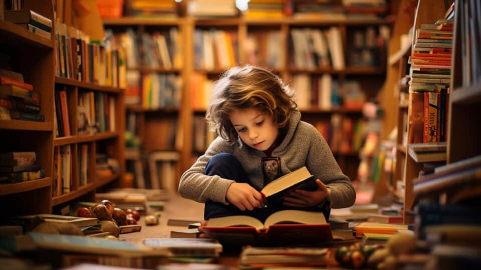 A Boy Surrounded By Traditonal And Educational Books