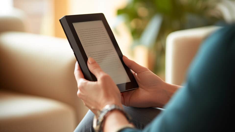 E reader Kindle Shows Person Reading Book