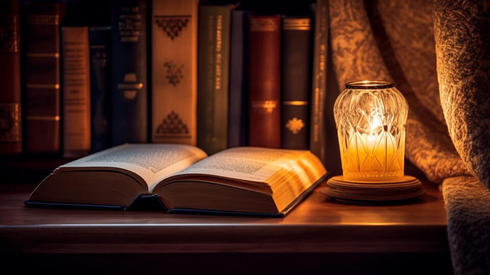 Open Traditional Book Next To Candle