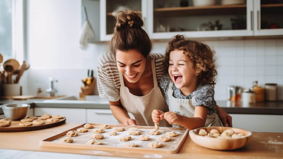 Single Mom Baking Cookies With Daughter