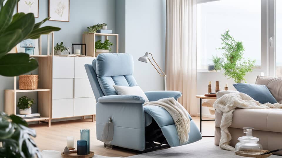 Soft Plush Blue Recliner Chair