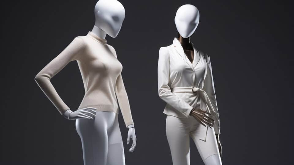 Two Different Fabric Clothing On Mannequins