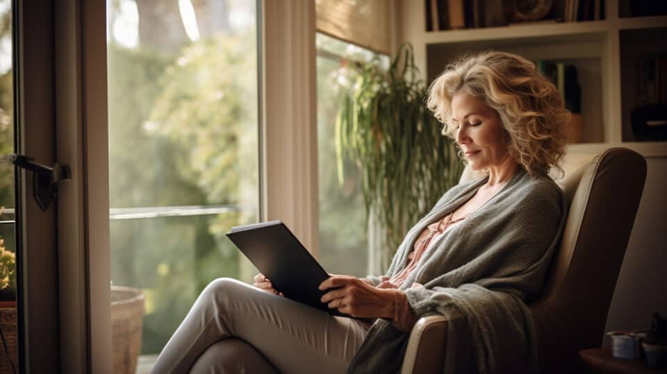 Woman Reads E Book Using E Reader