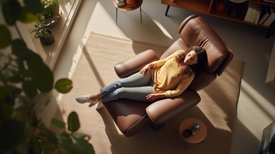 Woman Seated In Pain Relieving Recliner