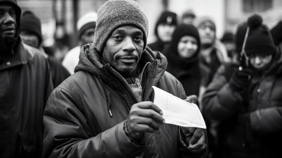 Homeless Man Casting Ballot