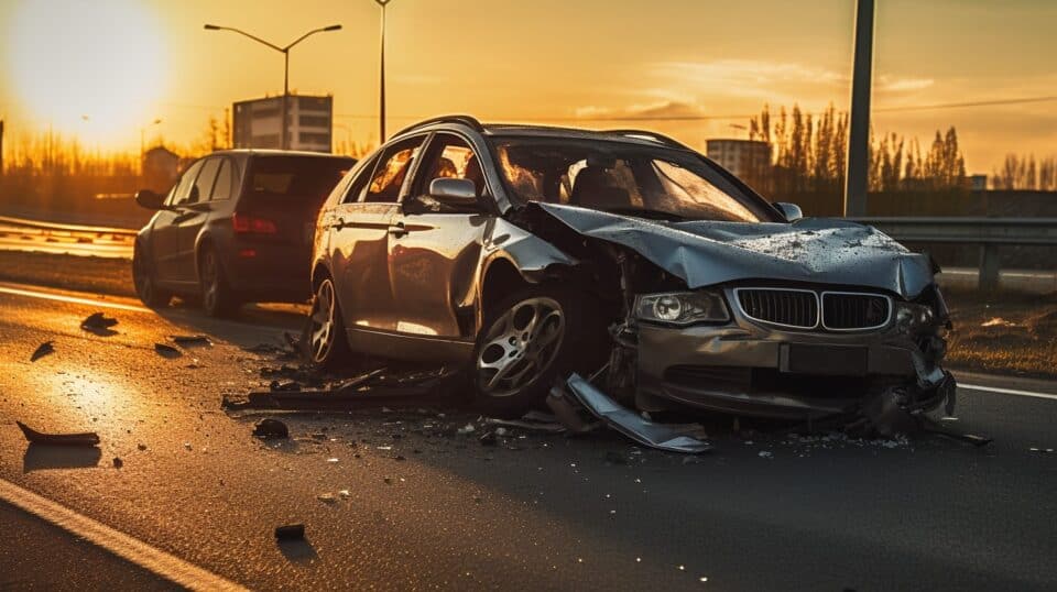 destroyed car after accident