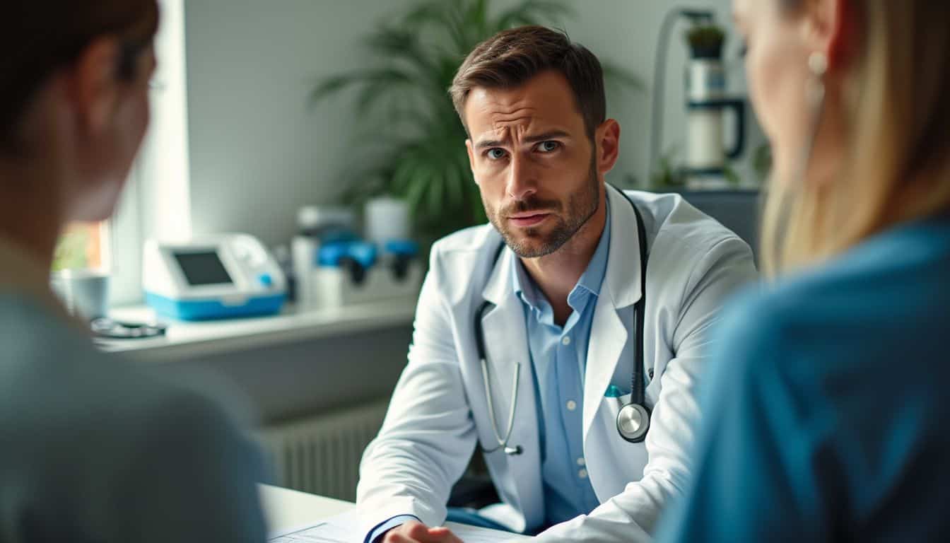 A man waits anxiously in a doctor's office for a blood test.