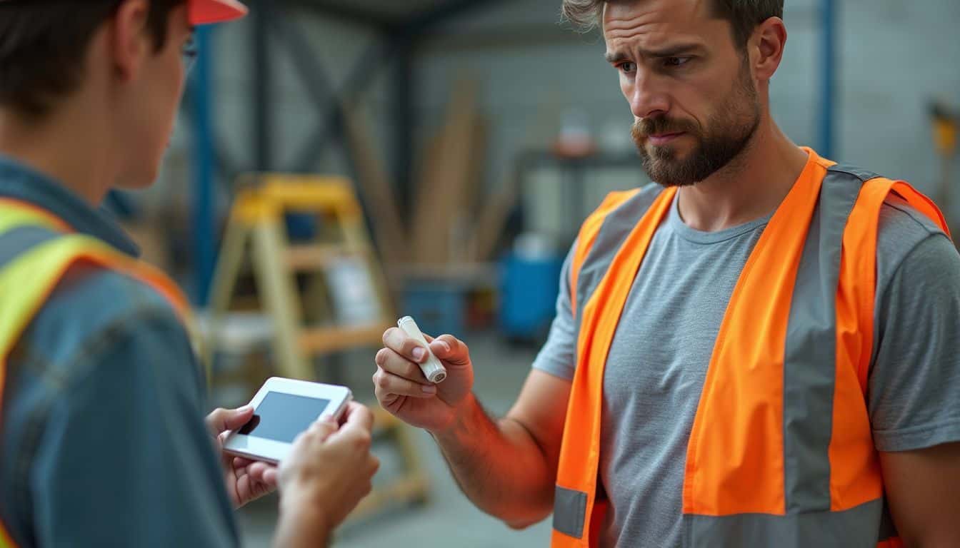 A construction worker undergoes a drug screening test in a workplace.