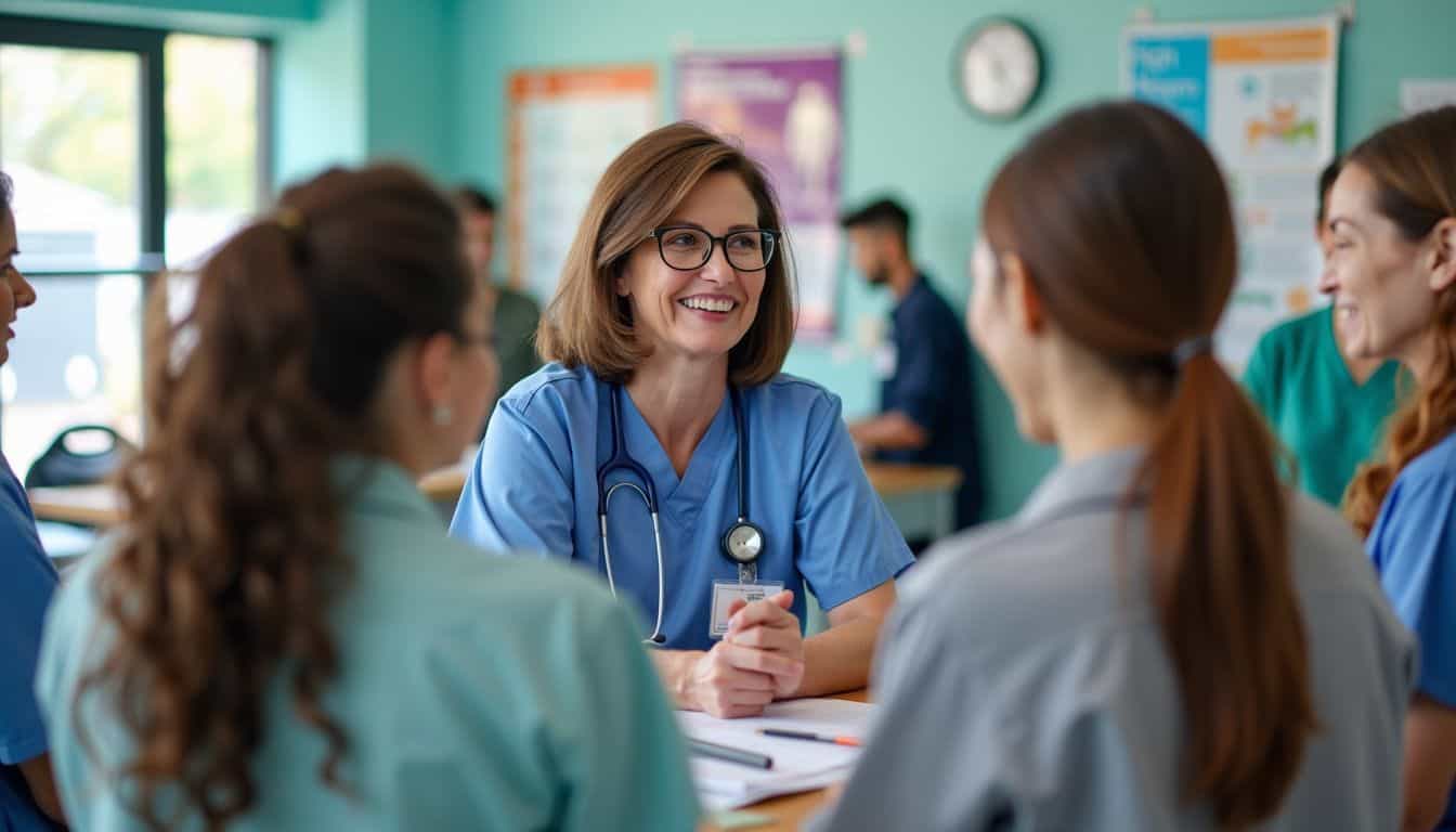 A nurse practitioner in a busy clinic providing care to diverse patients.