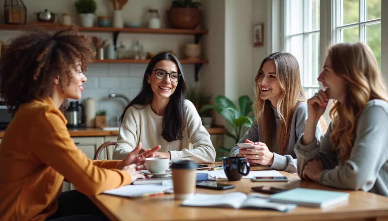 A diverse group of women discuss the impact of social media on mental well-being.