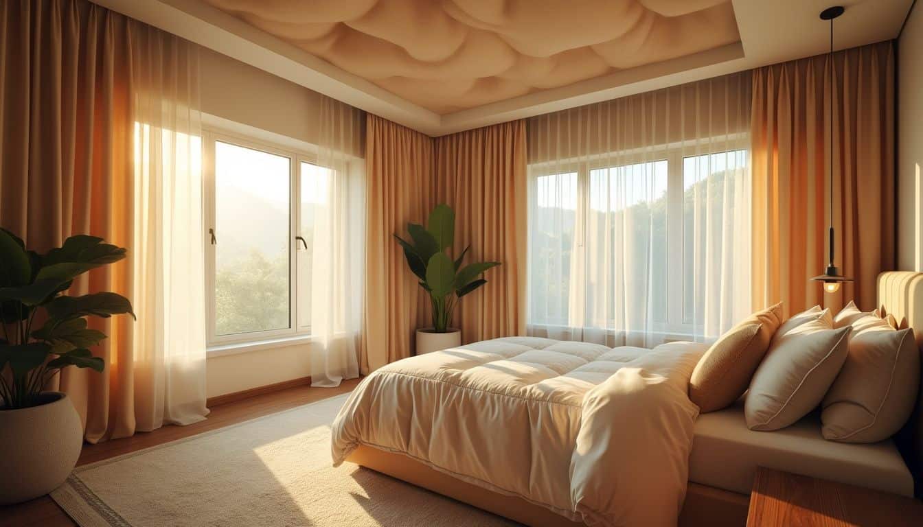 A cozy bedroom with sound isolation features and natural light.