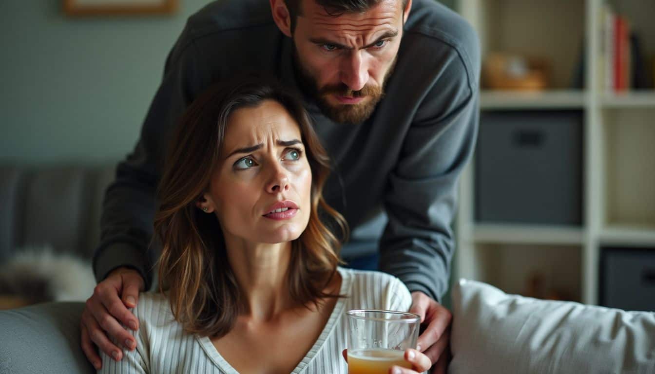 A woman and man display tension and conflict in a relationship.