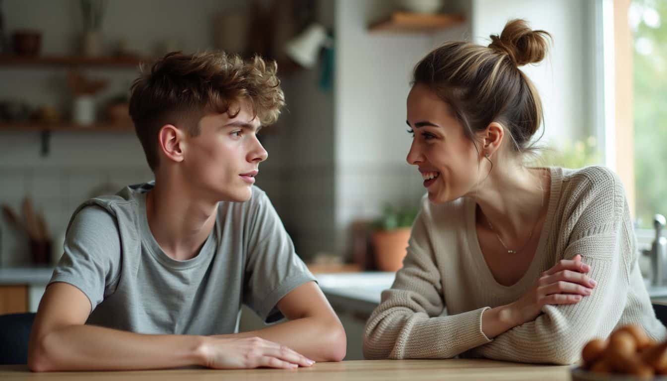 A mother talks to her teenage son about the harmful effects of smoking.