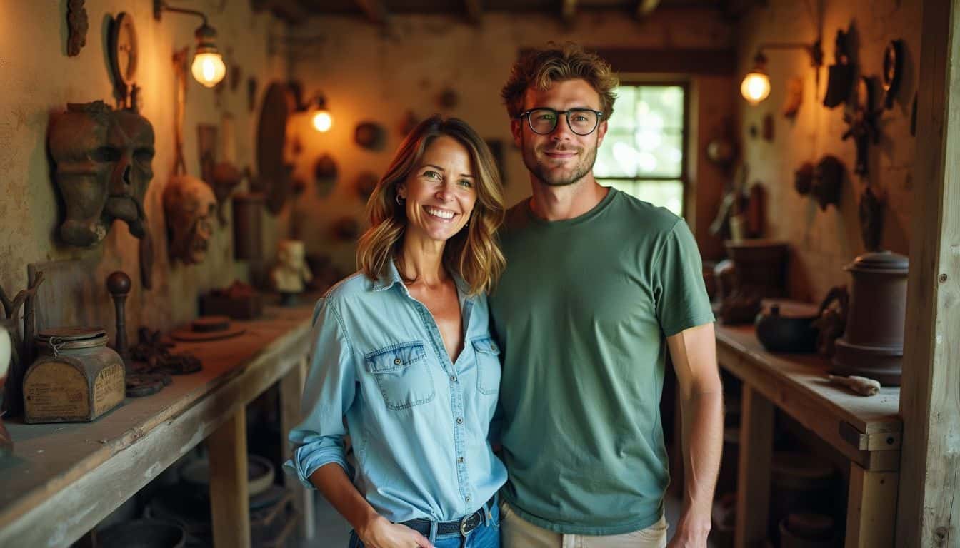 A couple in their 30s explores a pirate museum on Bimini Island.