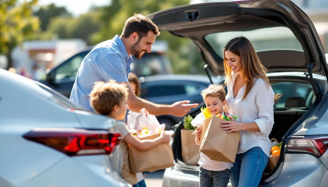 A family of four loading groceries into a 2024 Toyota Corolla.