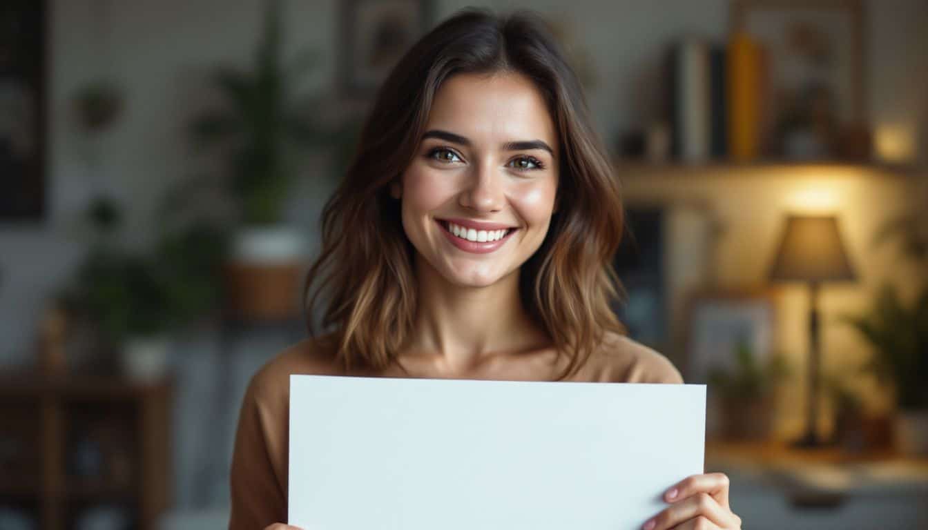 A confident woman in her 30s proudly holds her diploma.