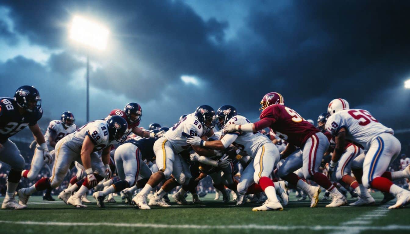 An intense NFL game capturing the competitive spirit of the players.