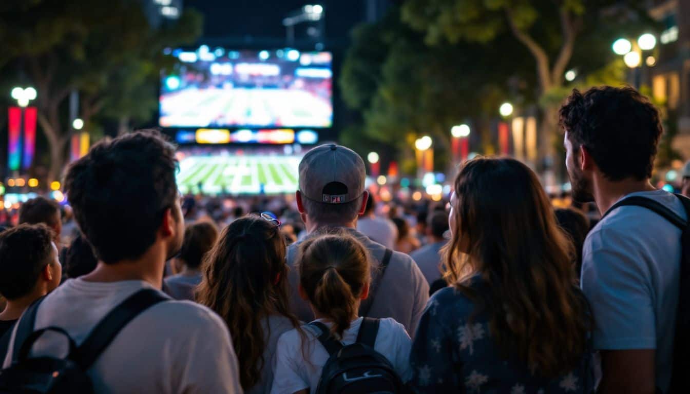 Diverse group of football fans in Mexico City watching NFL game.