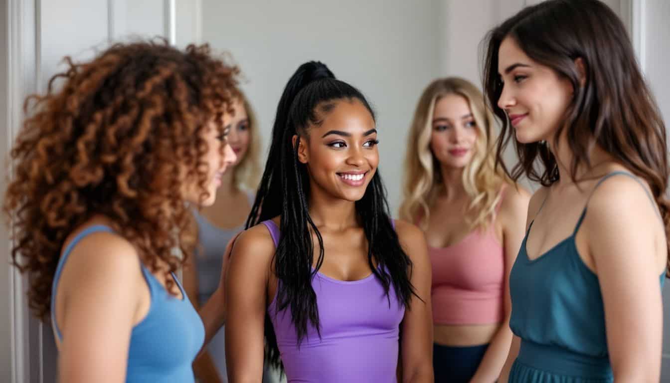 A group of teenage dancers backstage preparing for try-outs.