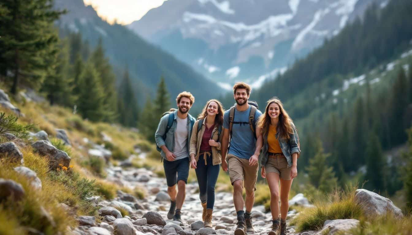 A group of friends hiking together in the Colorado mountains.