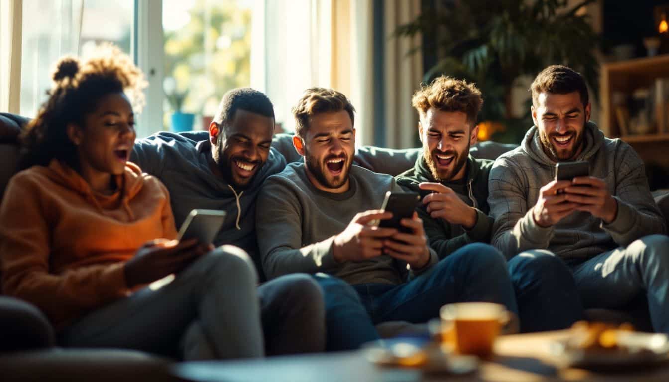 Football fans eagerly await NFL preseason ticket sales in a living room.