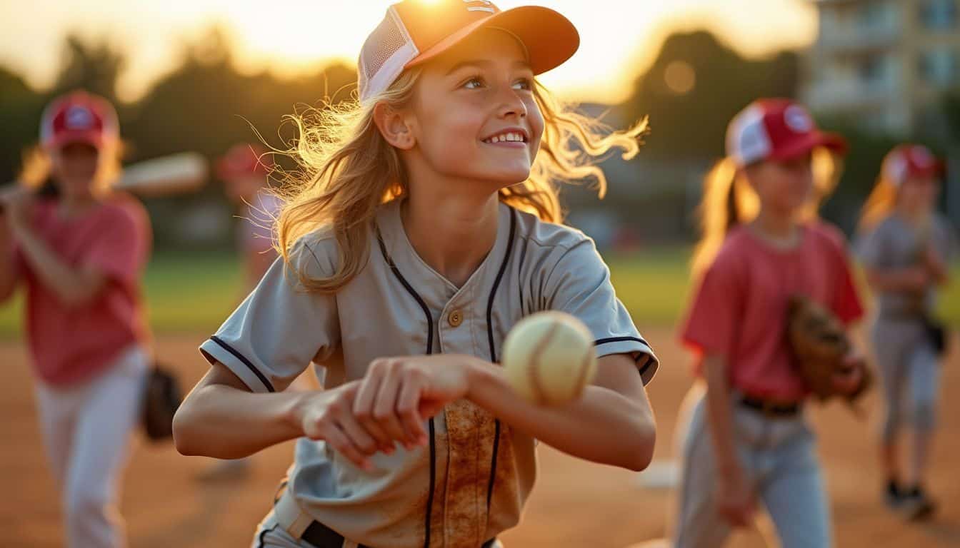 Young girls playing baseball in a local park with determination and passion.