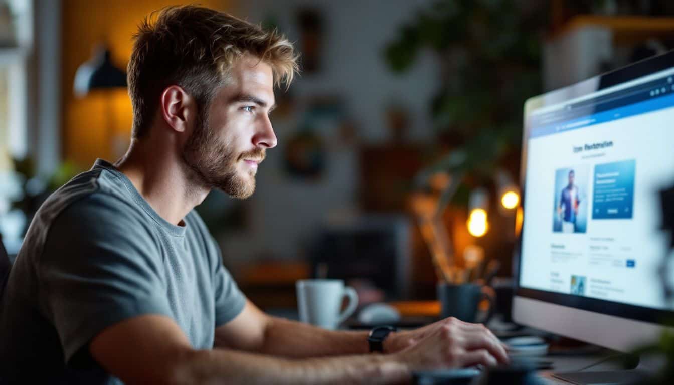 A man in his 30s is using the Item Restoration feature on Blizzard's website at his computer desk.