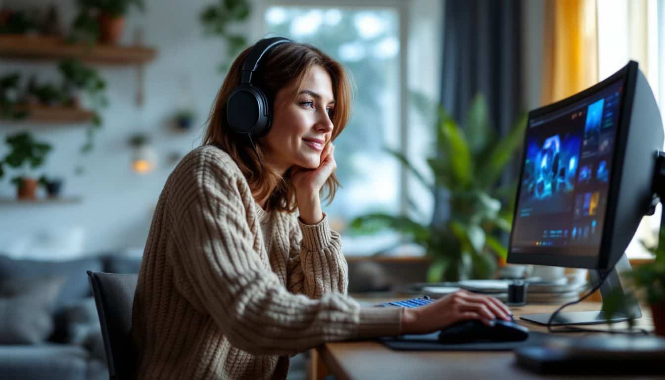 A woman in her middle age follows an online tutorial on item restoration.