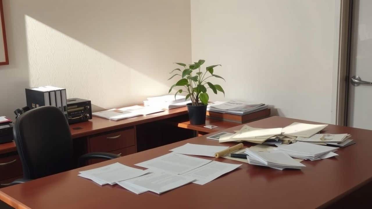 An untidy office desk reflects challenges of working with family.