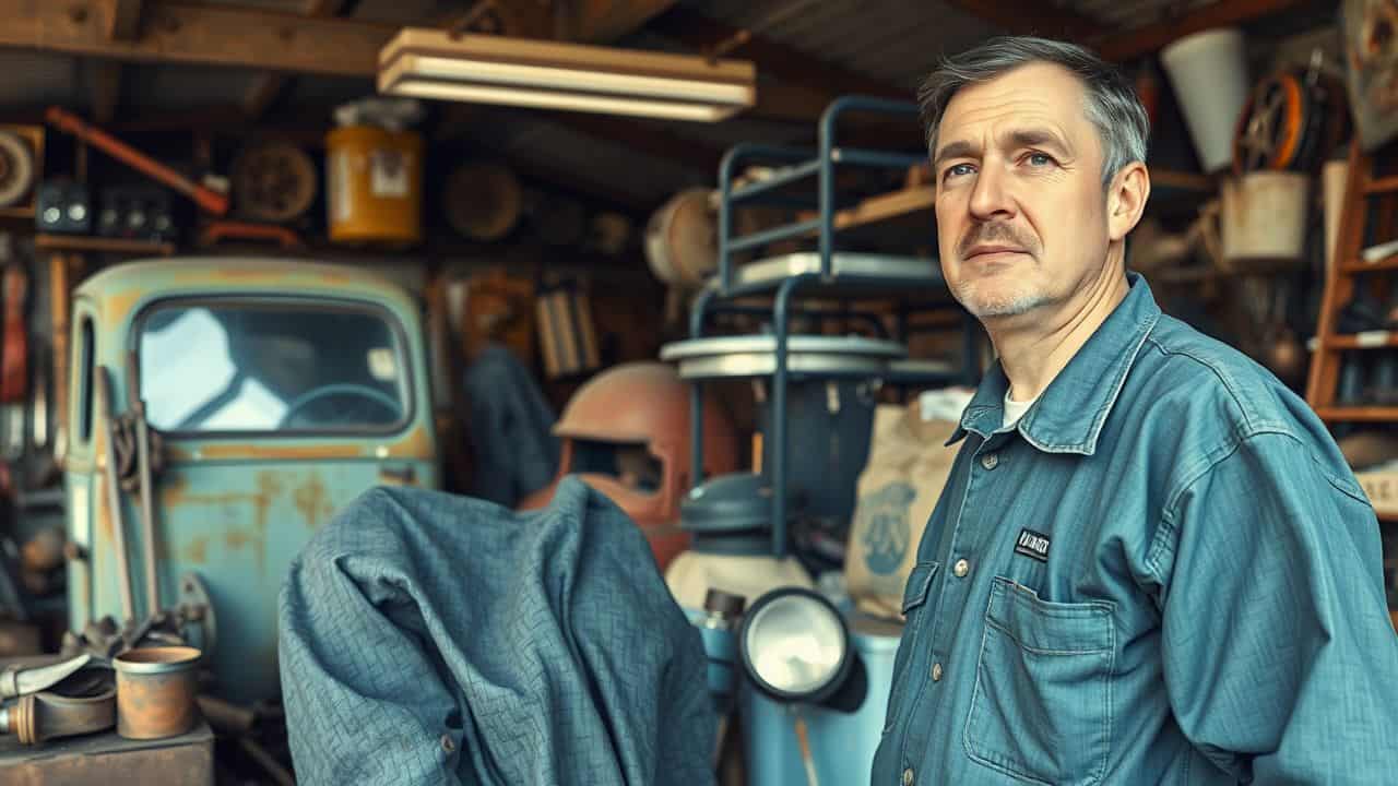 An amateur mechanic is focused on restoring an old truck.