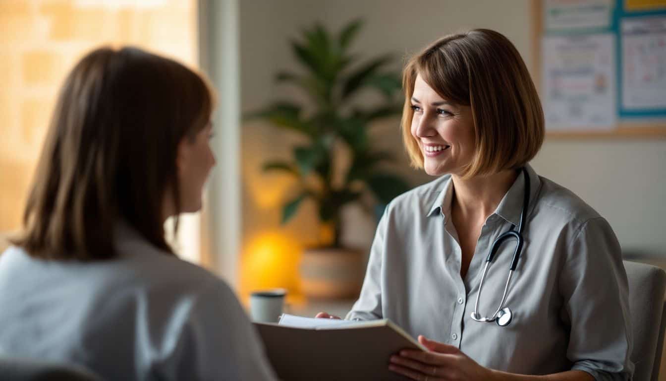 A middle-aged woman discusses weight loss medication options with her doctor.