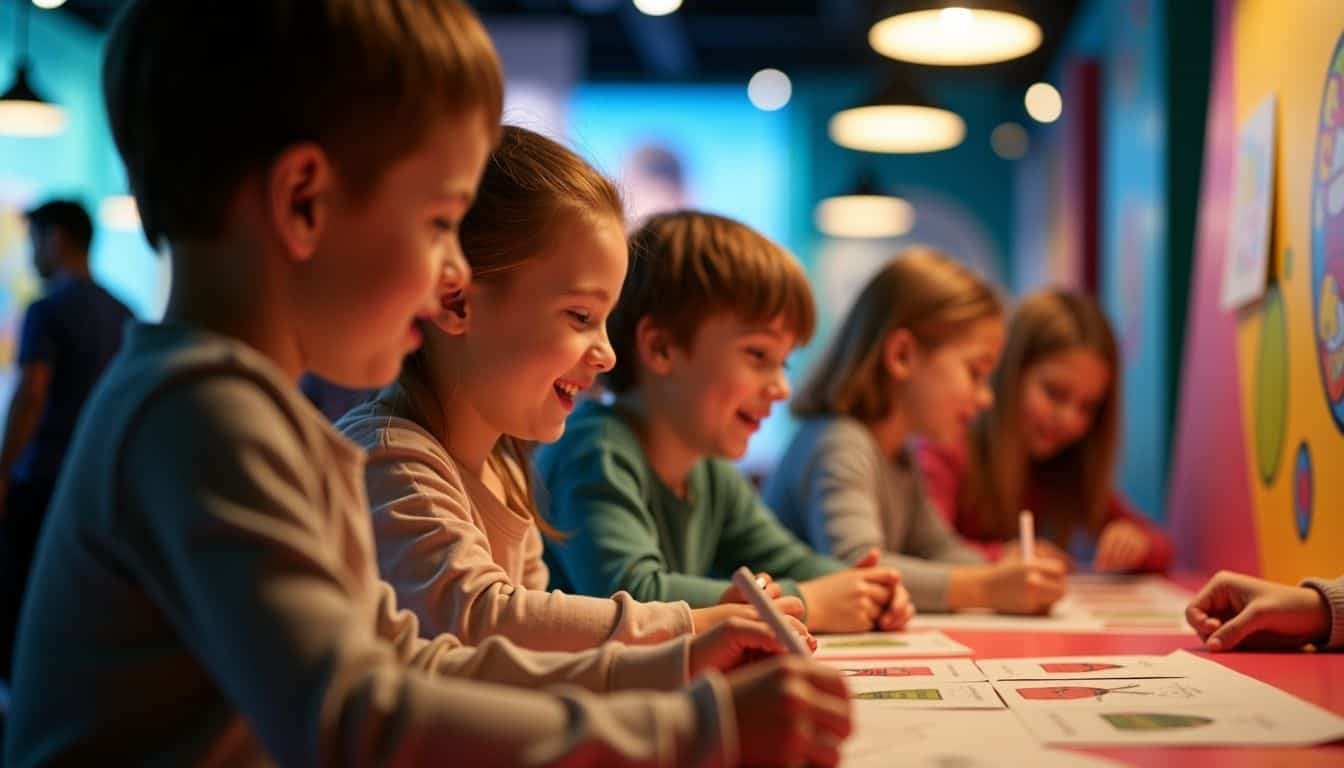 Children enjoying interactive exhibits at a lively children's museum in London.