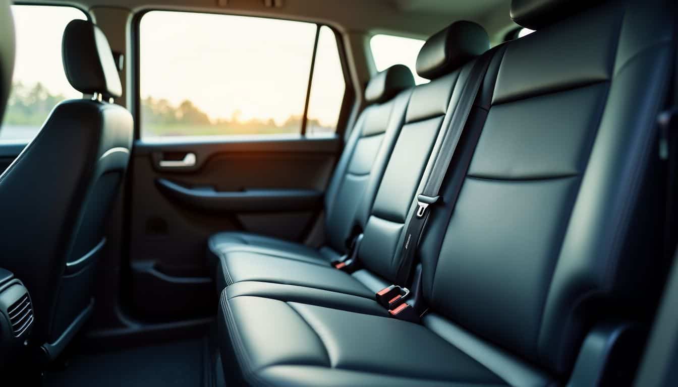 An empty, spacious and clean back seat of a rideshare vehicle.