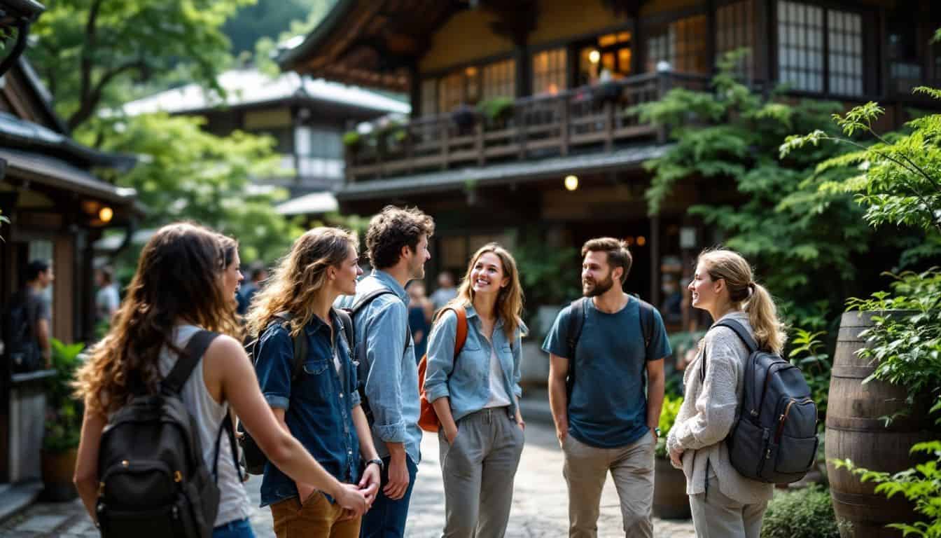 A group of tourists visiting the Suntory Whisky Yamazaki Distillery in Japan.