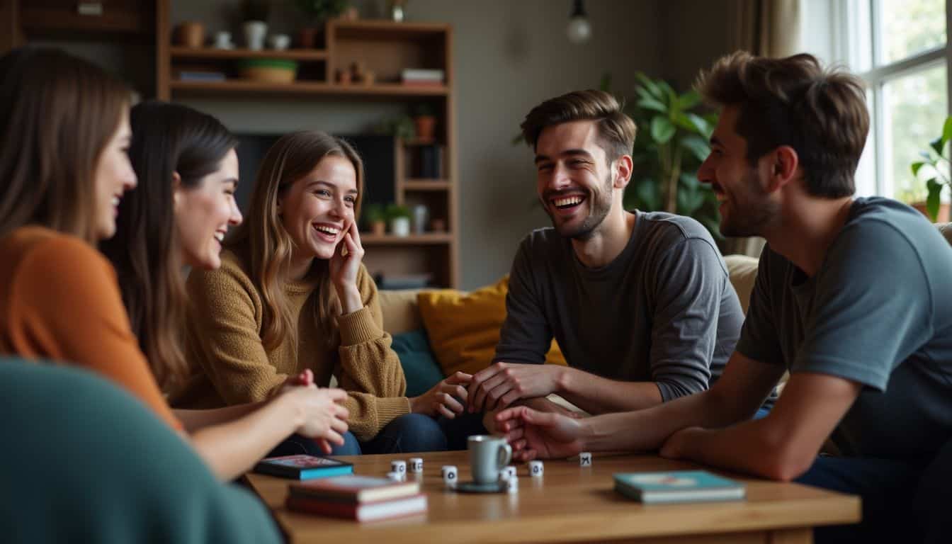 A group of friends in their late 20s enjoying game night.