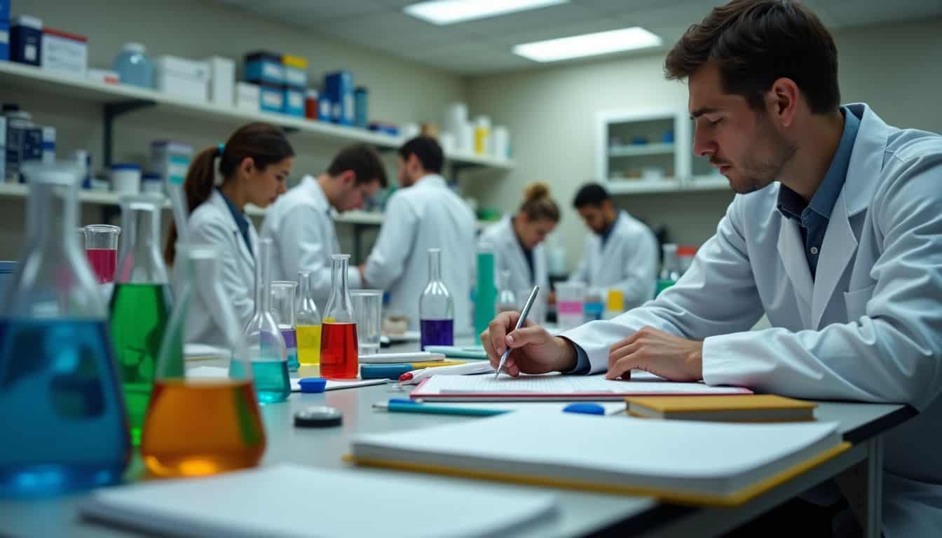 A cluttered research laboratory with scattered scientific equipment and ongoing experiments.