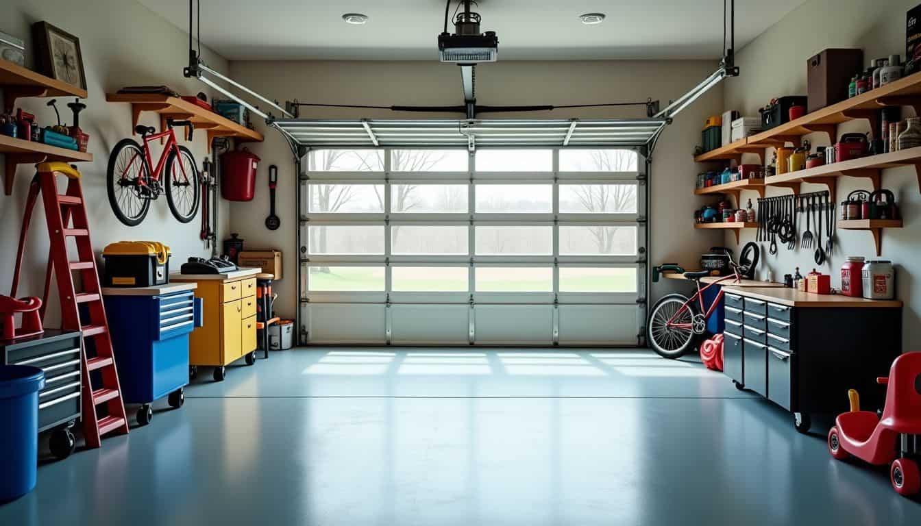 Neat and tidy garage with organized tools, toys, and bikes.