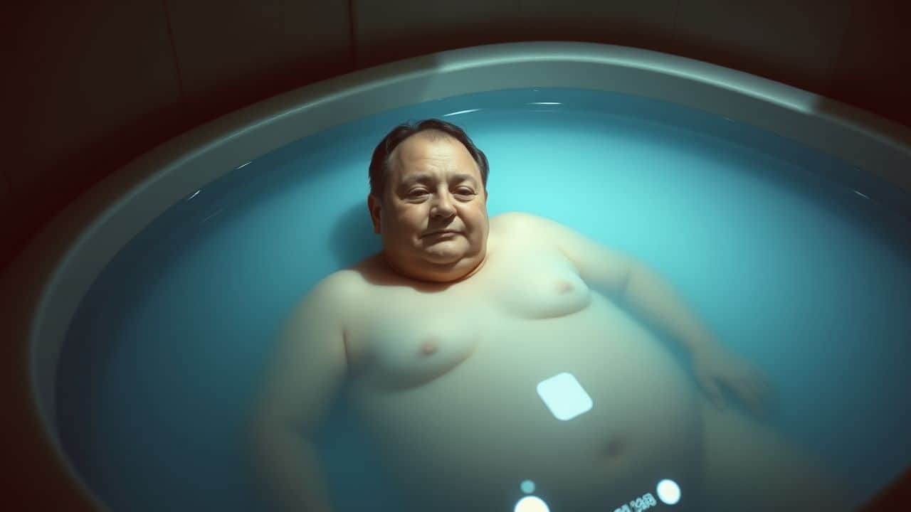 A person floating in an isolation tank for therapy and relaxation.