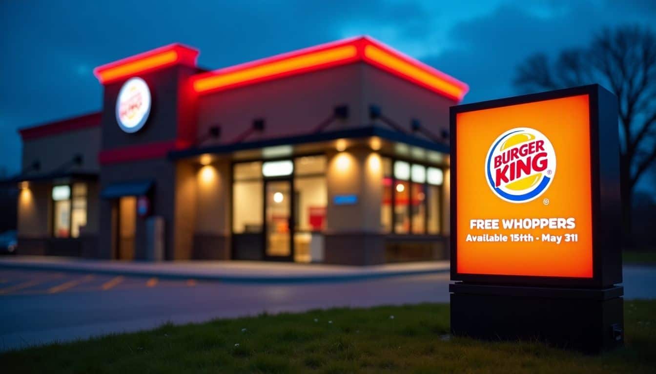 The exterior of a Burger King restaurant promoting a special offer.