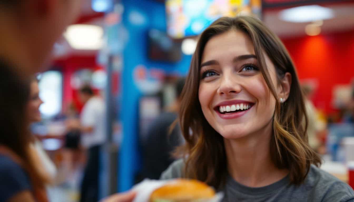 A customer at Burger King receives a free Whopper on National Hamburger Day.