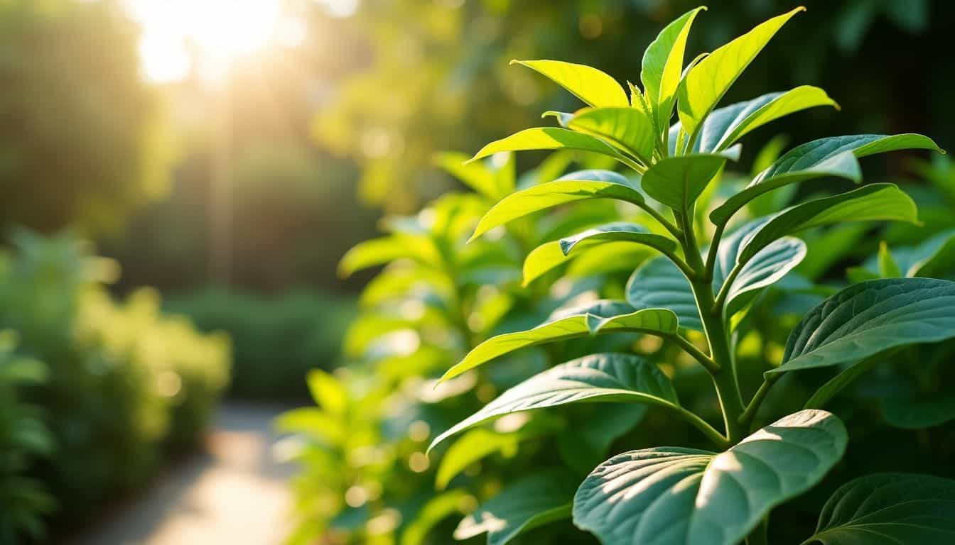 A vibrant moringa tree in a sunny garden promoting bone health.