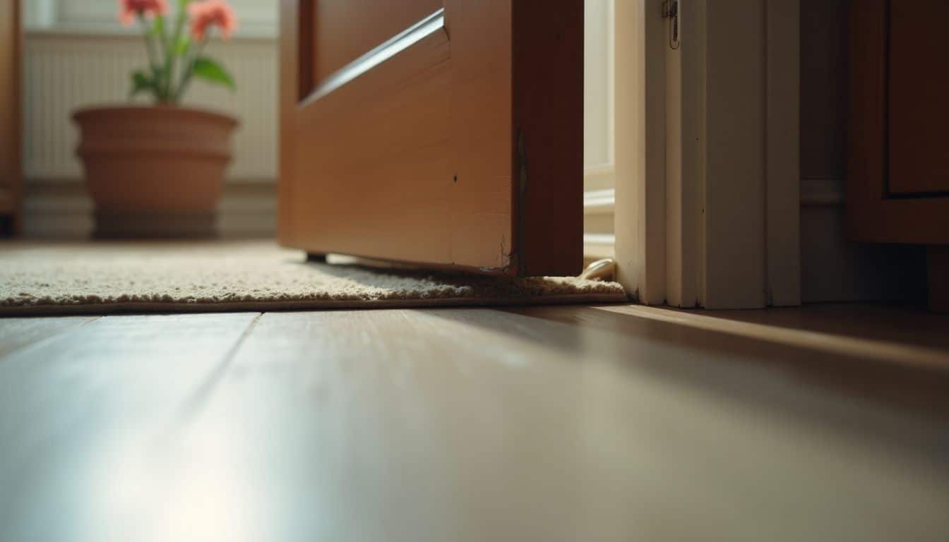 A small crack beneath a front door allows street noise into the home.