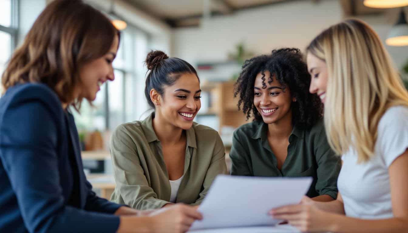 A group of women entrepreneurs discussing a secured line of credit.